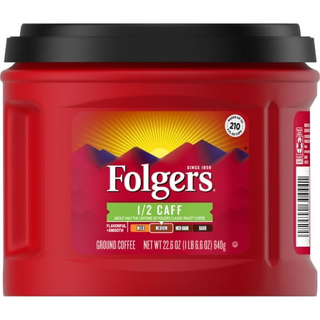 Folgers Half Caff Ground Coffee, Medium Roast, 22.6 oz (Pack of 10)