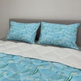 thumbnail image 2 of Aqua Comforter & Sham Bedding Set, Cartoon Style Abstract Waves Underwater Life Theme Sea Horse Starfishes, 3 pcs Duvet Set Microfiber Filling Quilt, 5 Sizes, Pale Blue Teal Eggshell, by Ambesonne, 2 of 4