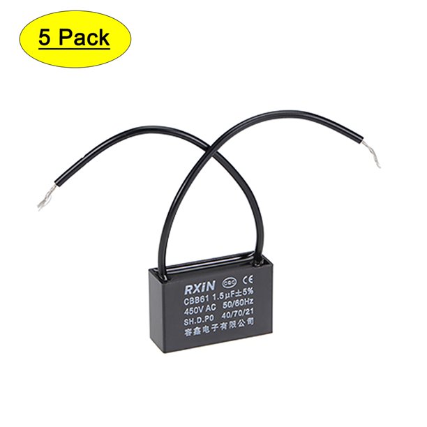 Uxcell 1.5uF 450V AC 2 Cable CBB61 Ceiling Fan Run Capacitor 5 Pack