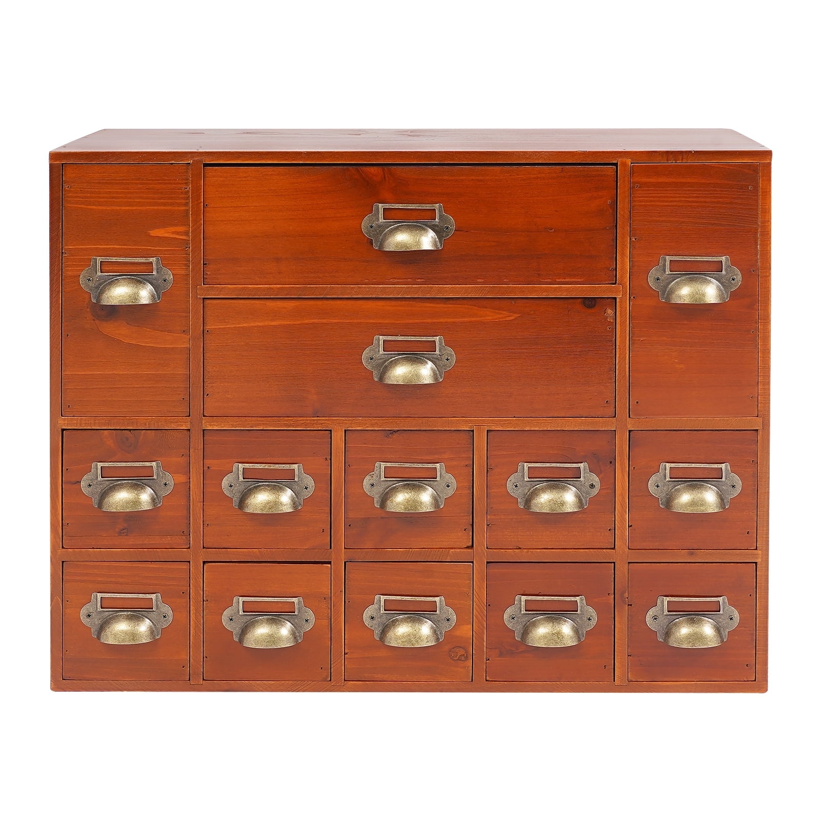 Tabletop Apothecary Cabinet, Wooden Drawers Storage Cabinet Storage Cabinet w/ 14 Drawers Drawer Organizer Storage Box for Desktop Organizer (Old Brown Color)