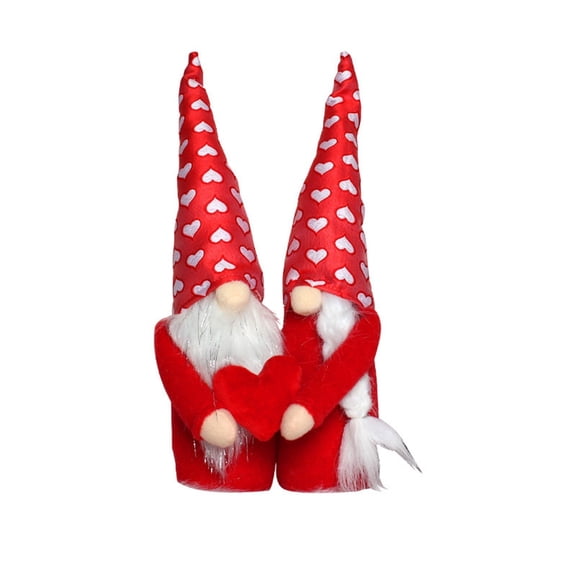 Valentine's Day Gnome Plush Set Adorable Red Heart Hat Couple Decor for Romantic Home Display