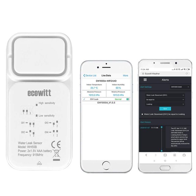 Sensor de detección de fugas de agua ECOWITT WH55 Wireless