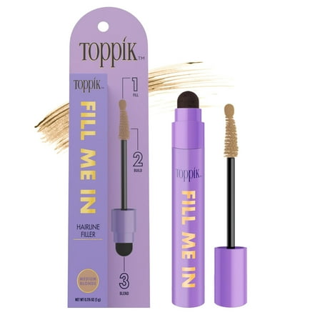 Toppik Fill Me In Hairline Filler, Hair Color Root Touchup, Hair Fibers Wand, Fills In Thinning Hairline, Hair Styling Product, 0.176 oz (5 g), Medium Blonde
