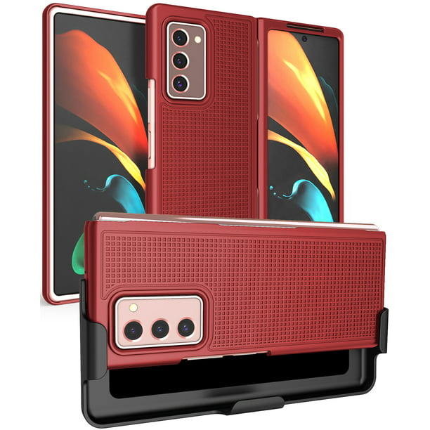 werkzaamheid Hopelijk Oxideren Case with Clip for Galaxy Z Fold 2, Nakedcellphone [Red] Grid Texture Slim  Hard Cover and Custom Belt Hip Holster Holder View Stand Combo for Samsung  Galaxy Z Fold 2 5G Phone (