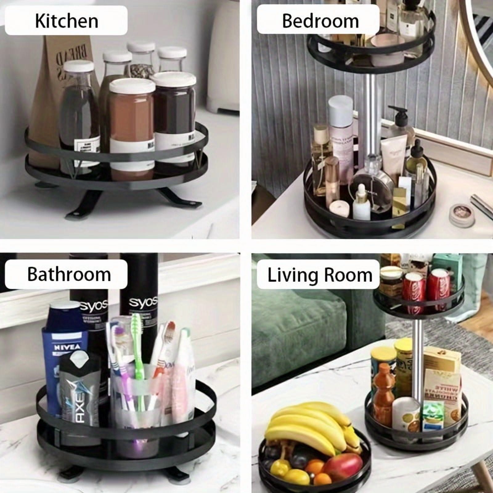 1/2/3 Tier Metal Lazy Susan Turntable Organizer Rotating Spice Rack for Kitchen Cabinet Countertop Pantry Cupboard Medicine Cabinet with Suction Cup Feet Label Paper Markers