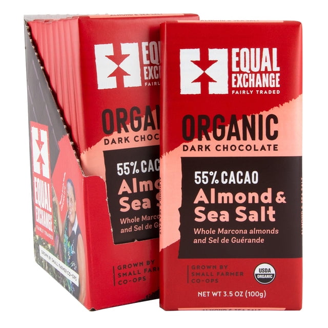 (Pack of 10), Equal Exchange Organic Dark Chocolate Whole Almond & Sea Salt Bar, 3.5 oz