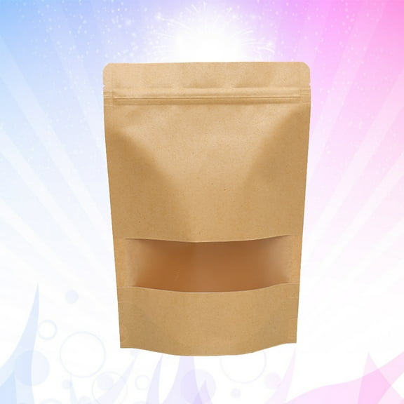 GOOHOCHY 50PCS Packing Kraft Papers Window Food Bag Stand up Gift Dried Fruit Tea Packaging Pouches Zipper Self Sealing Bags (14x22cm)