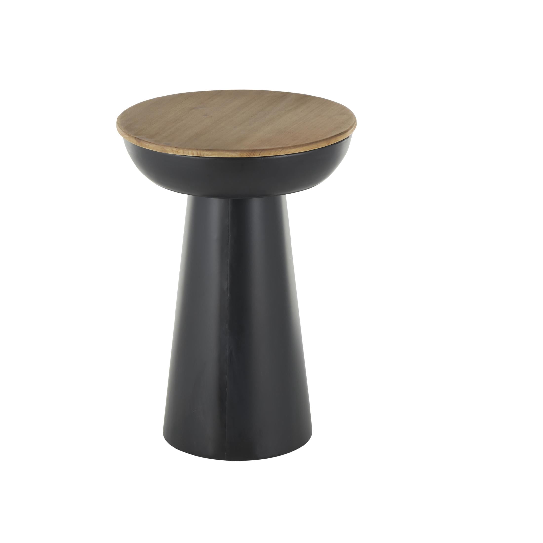 DecMode 15" x 21" Black Metal Handmade Pedestal Accent Table with Brown Wood Tabletop, 1-Piece