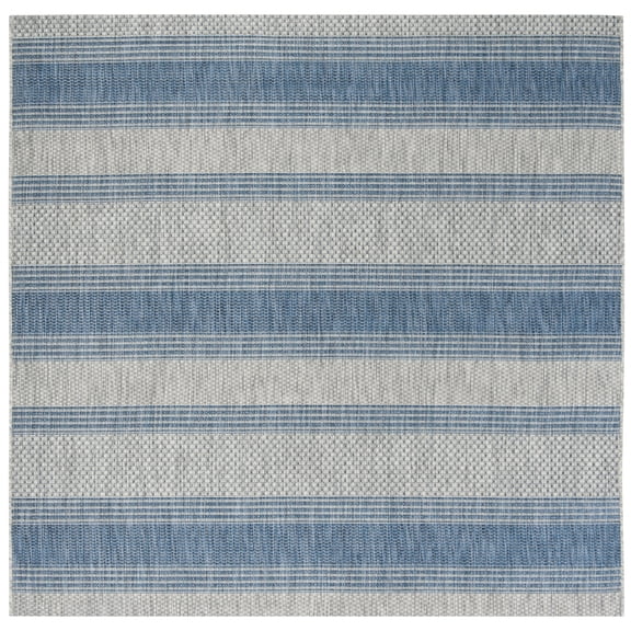 SAFAVIEH Courtyard Paul Striped Indoor/Outdoor Area Rug, Grey/Navy, 4' x 4' Square