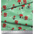 thumbnail image 2 of Soimoi Green polyester Crepe Fabric Rabbit & Mushroom Clip Art Print Sewing Fabric Yard 42 Inch Wide, 2 of 3