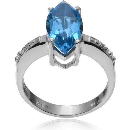 Brinley Co. Women's 1/10 Carat T.W. Diamond Accent Blue Topaz Sterling Silver Marquise-Cut Fashion Ring