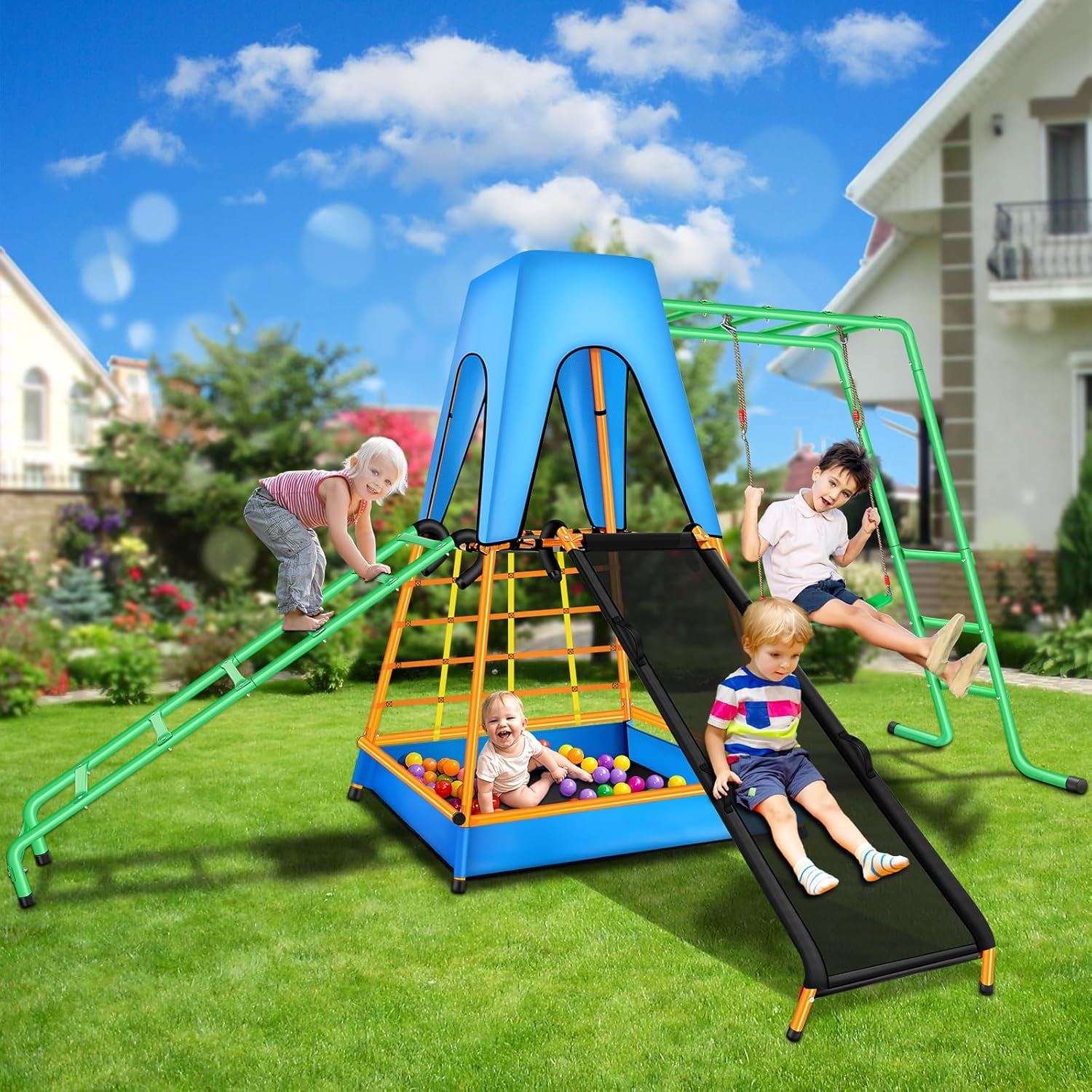 XIEWEI Outdoor Climbing Toys for Kids Swing Set, Playset with Traditional Swings, Slide, Ladder