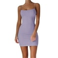 thumbnail image 2 of WTXUE Dresses for Women 2024, Solid Summer Slim Fit Strap Short Dress Off Shoulder Stretch Dress, Purple Dress, Purple 2XL, 2 of 4