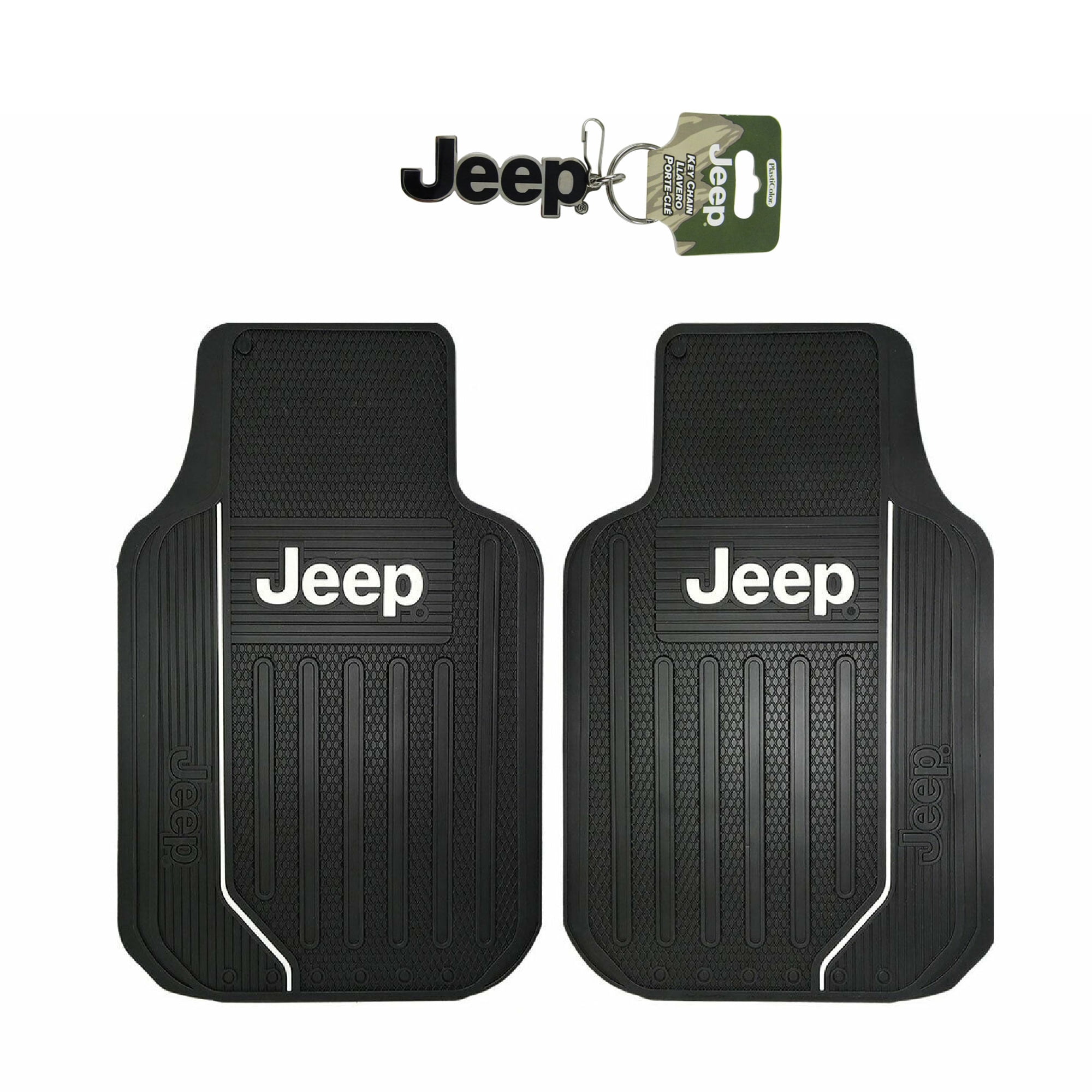 New 3pcs Jeep Elite Style Logo Car Truck Front All Weather Rubber Floor Mats with Key Chain