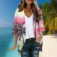 thumbnail image 2 of Htigea Womens 3/4 Sleeve Cardigan Trendy Print Cardigans Blouses Open Front Chiffon Cardigan Tops A Hot Pink,S, 2 of 6