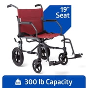 Medline Durable Folding Steel Transport Wheelchair with 12 inch Wheels, 19 inch Seat W, Gray Frame, Microban®