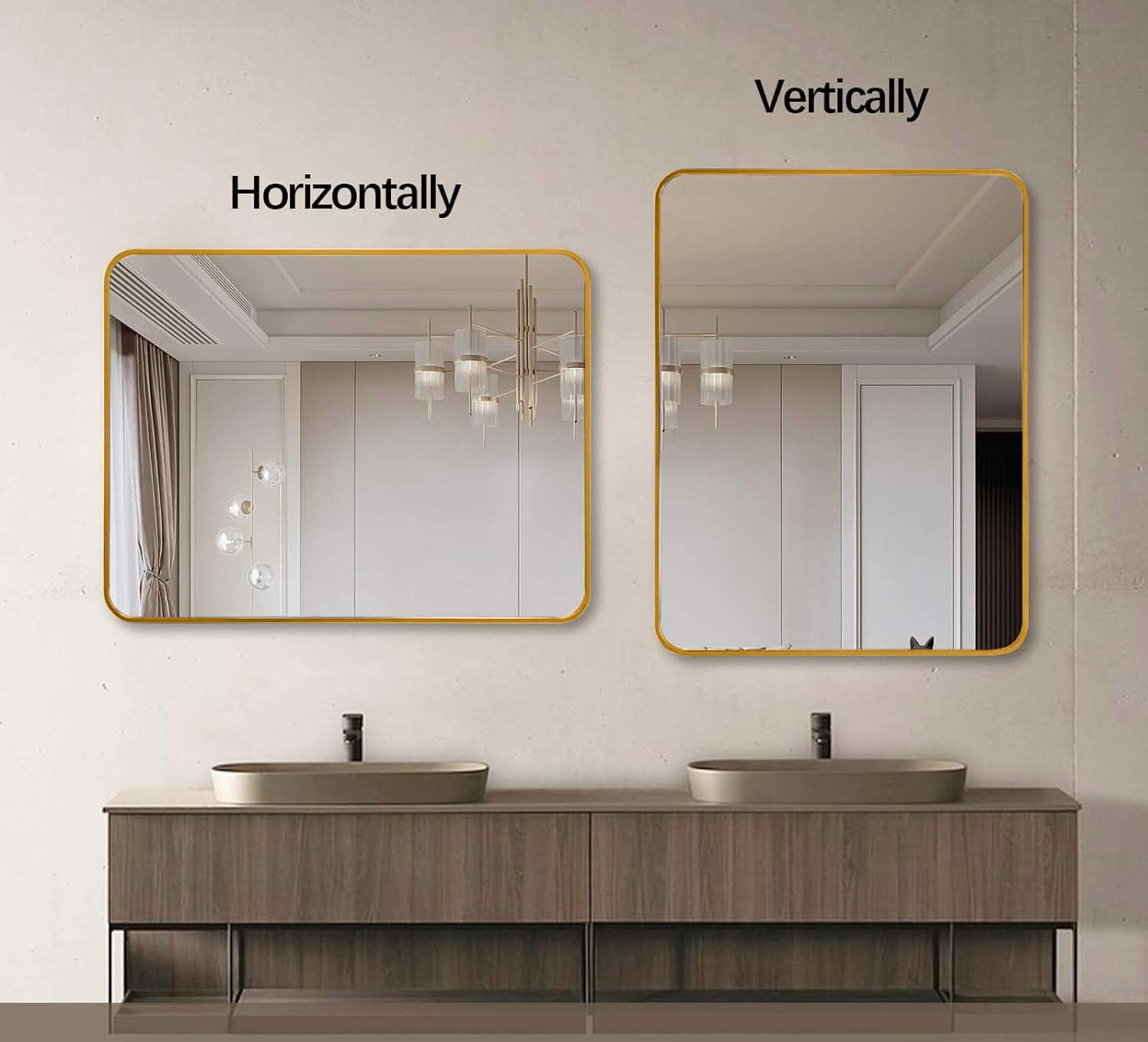 MAYEERTY 30"x36" Gold Metal Framed Rectangular Bathroom Wall Mirror, for Home Bathroom Vanity