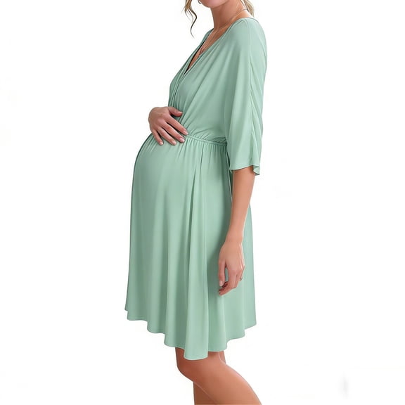 ShomPort Womens Maternity Lounge Dress Labor and Delivery Gown Nursing Nightgown Short Sleeve Breastfeeding Sleepwear Dress