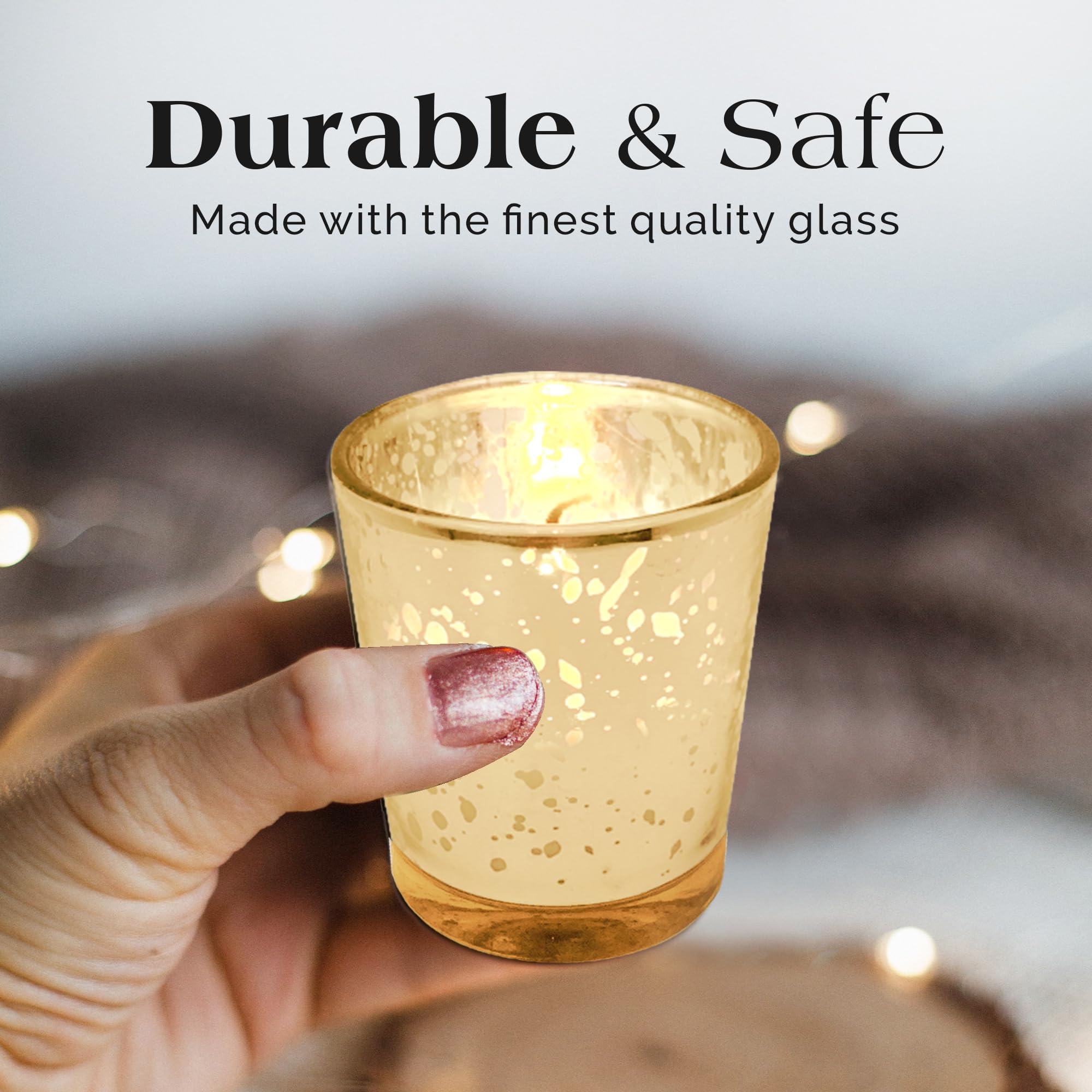 SLS SUPPLY FLORA - Mercury Glass Votive Candle Set of 72 - Small Candles in Candle Jars Decorative Candles for Wedding Favors Gifts or Home Decor Soy Wax 8-10 Hour Burn Time - Gold