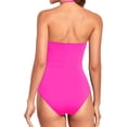 thumbnail image 5 of Chic Female Swimming Costume Detachable Strap - Pure Color Bodycon Halter Bodysuit with Folds, 5 of 9
