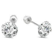 10K Gold Large mm CZ Stud Earrings 4 Prong with Secure Backing Posts Glitz Design