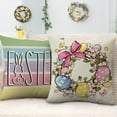 thumbnail image 3 of Easter Peeps Eggs Decorative Throw Pillow Covers 18 x 18 Set of 4, Wreath Bunny Rabbit Colorful Stripes Porch Patio Outdoor Pillowcase, Flowers Basket Butterfly Cushion Case Home Decor, 3 of 5