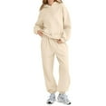 thumbnail image 5 of Women's Casual Hooded Sweatshirt and Wide-Leg Pants Tracksuit Set, for Winter Sports and Everyday Comfort,Beige,L, 5 of 6