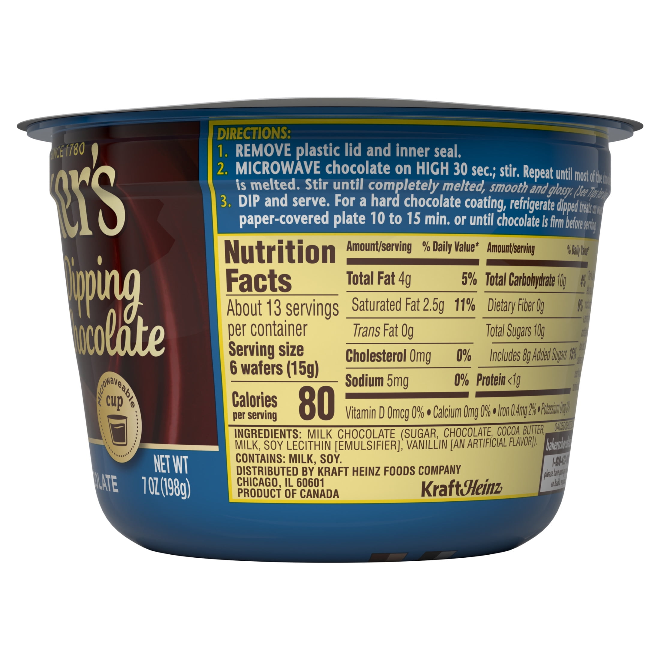 (8 pack) Baker's Real Milk Dipping Chocolate, 7 oz Cup