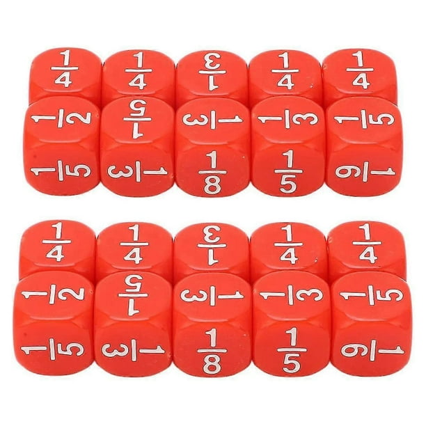 Teaching Dice Set,20Pcs Fraction Dice Class Set Acrylic,6 Sided Math Fraction Dice, Red
