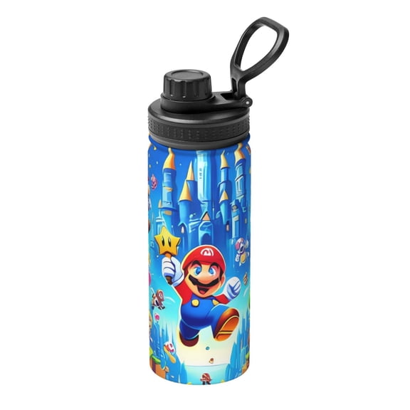 Saiise Mario Print Insulated Water Bottle with Straw,Sports & Travel Water Bottle 18oz Double Walled Stainless Steel,Reusable Thermal Water Bottle