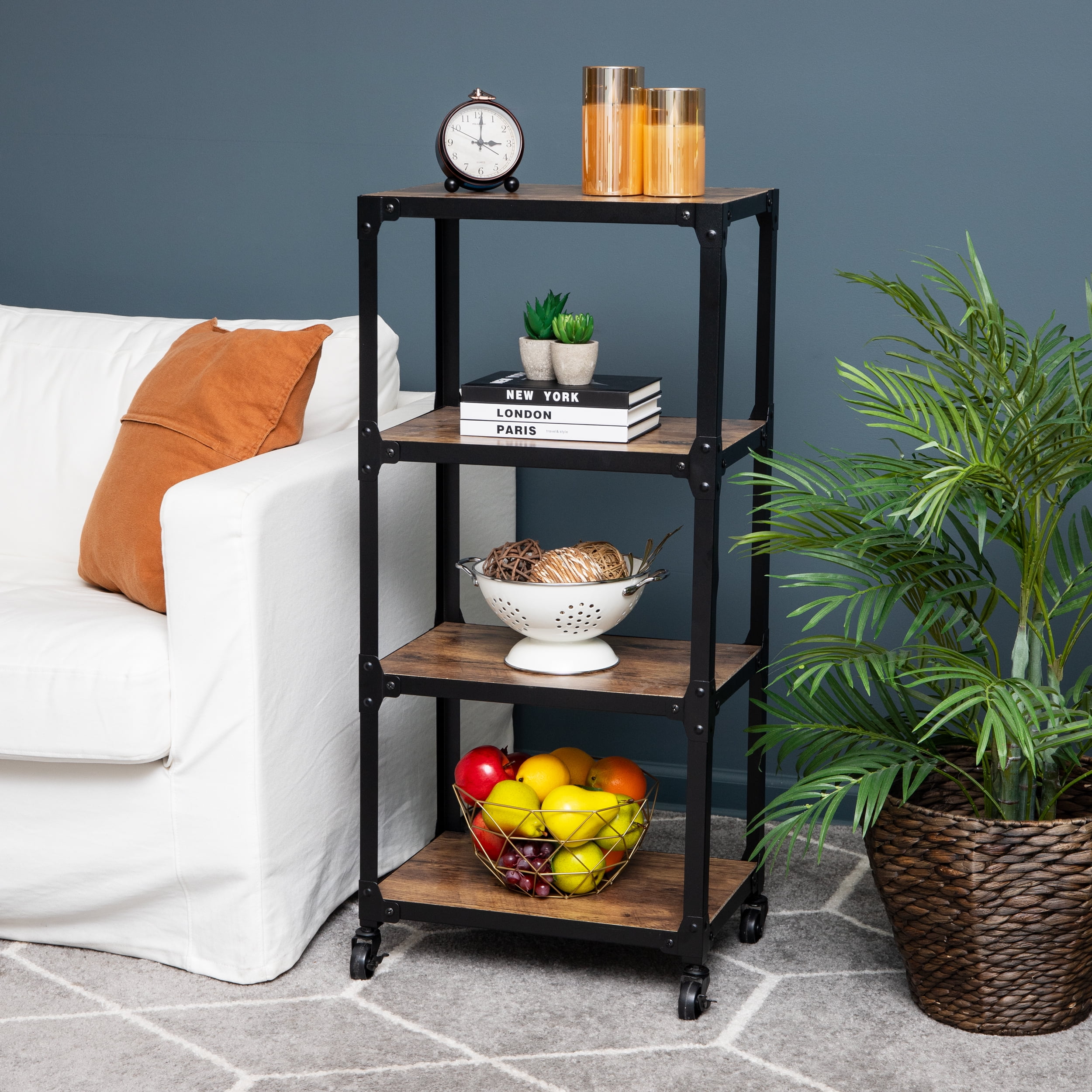 Mind Reader Bar Cart, Rolling Cart, Microwave Stand, Utility Cart, Coffee Cart, Wood, Metal, Brown