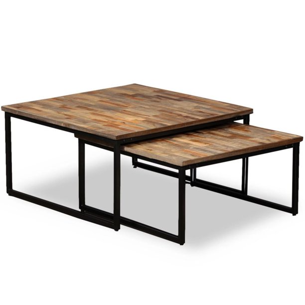 Vidaxl Nesting Coffee Table Set 2 Pieces Solid Reclaimed Teak Walmart Com Walmart Com