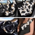 thumbnail image 2 of Jeiento Cow Print Car Seat Cover Set of 12 Steering Wheel Cover Seat Belt Pads Garbage Bag Air Vent Pocket Car Coasters Keychain Fit for SUV Truck Van Sedan Black Brown, 2 of 7