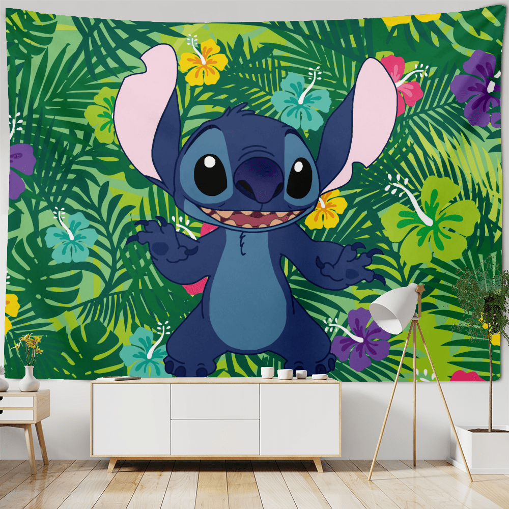 Fnyko Lilo & Stitch Decor Tapestry Cartoon Design Wall Art Tapestries  Suitable For Bedroom Home Dorm Gift for Her and Him 