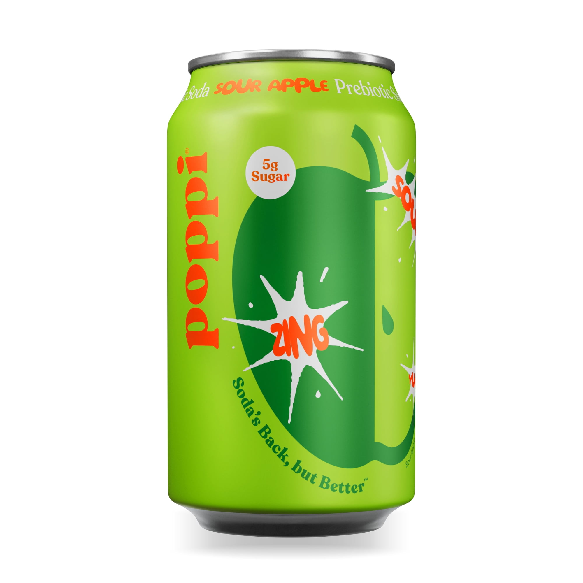 poppi Sour Apple Prebiotic Soda, 12 fl oz, 1 Pack Can