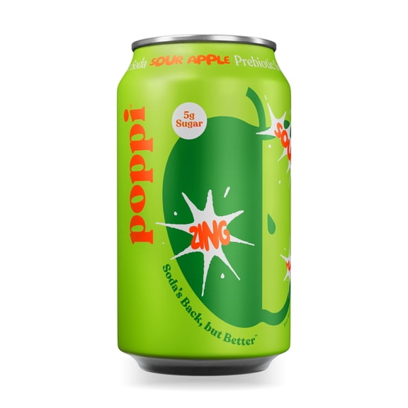 poppi Sour Apple Prebiotic Soda, 12 fl oz, 1 Pack Can