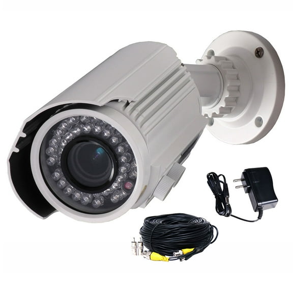 VideoSecu IR Day Night Outdoor Security Camera Built-in 1/3 inch Sony CCD Effio 700TVL Varifocal 42 LED Infrared with Power Supply and Extension Cable BTY