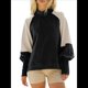 thumbnail image 1 of Suéter Informal de Larga con Cuello Alto y Mangas Farol en Contraste para Mujer. Albaricoque Negro S, 1 of 9