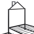 thumbnail image 4 of House-Shaped Platform Bed with Twin Size Trundle, Twin Size Metal Platform Bed Frame for Kids Girls Boys, No Needed Box Spring, Black, 4 of 8