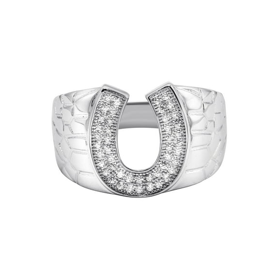 Mens Silver CZ Horseshoe Ring | Appx 6.4 Grams