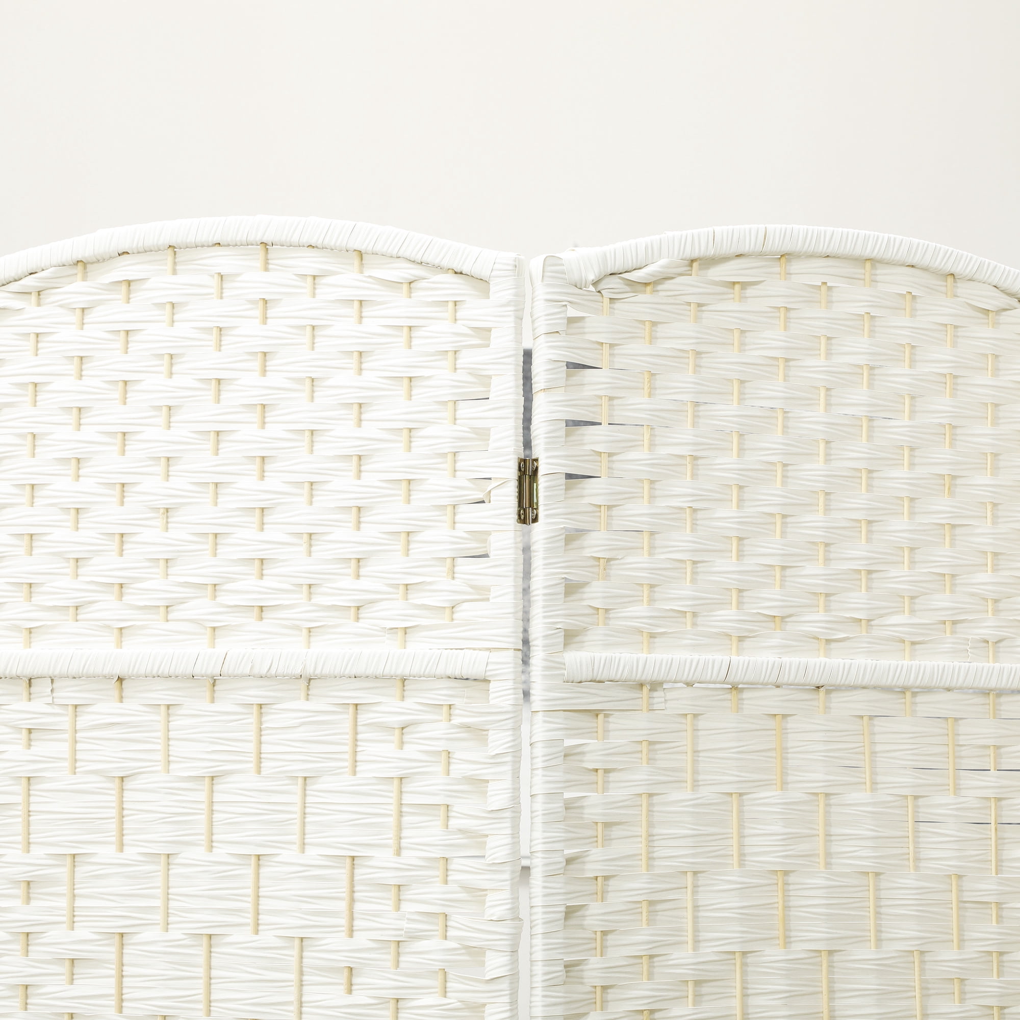 HOMCOM 4 Panel Room Divider, 6' Tall Folding Privacy Screen, Hand-Woven Freestanding Wood Partition for Home Office, Bedroom, White