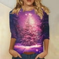 thumbnail image 2 of Womens Christmas Tops 3/4 Length Sleeve Crew Neck Xmas Tree Printed Graphic Tee Shirts Holiday Casual T-shirt (M, Purple), 2 of 5