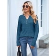 thumbnail image 4 of Women Long Sleeve Shirts Dressy Casual Button V Neck Pullover Sweaters Jumper Tops Fall Outfits  Blue XXL, 4 of 8