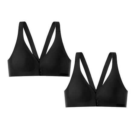 HCURIBAD Clearance! Bras for Women  2 Pcs Womens Front Closure Bra Racerback Plus Size Unlined Underwire Full Coverage Bras Push up Bra  Wireless Bras for Women  Bra Pack 2Pcs Underwear Black1 2XL