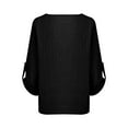 thumbnail image 5 of Honeeladyy Discount Womens 3/4 Sleeve Shirt V Neck Tops Half Button Up Cotton and Linen T Shirt Casual Tunic Boyfriend Style Blouse, 5 of 9