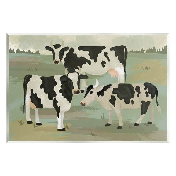 Rural Cows Grazing Trio Animals & Insects Graphic Art Unframed Art Print Wall Art