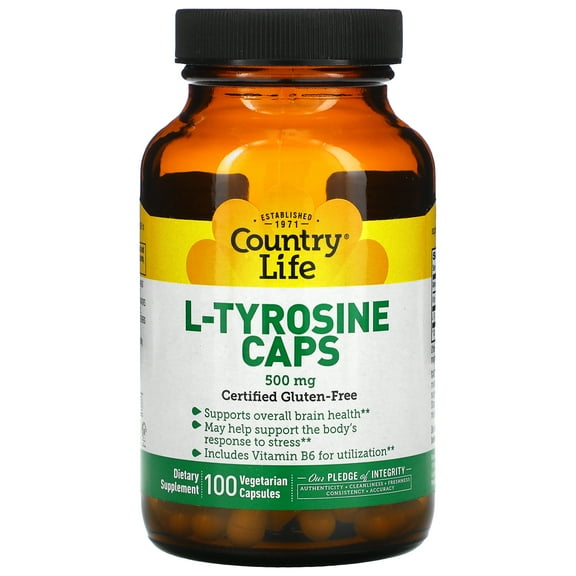 Country Life L-Tyrosine Caps, 500 mg, 100 Vegetarian Capsules