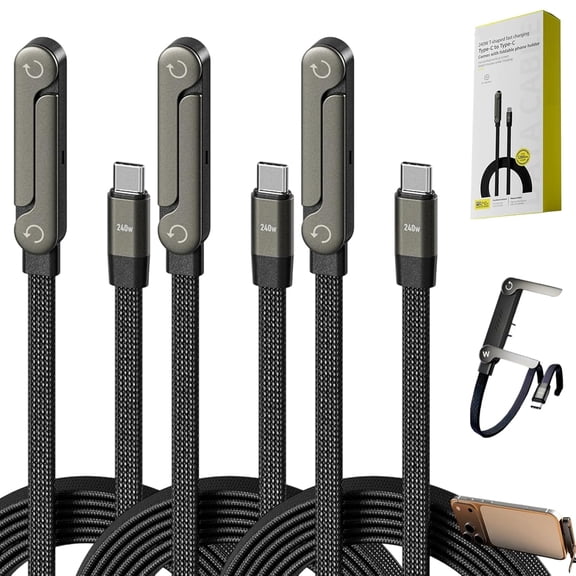 Yippzo 2-in-1 Invisible Holder Charger Cable – 240W Fast Charging Cord with Built-in Phone Stand, 5ft Type-C Charger Cable for iPhone 15-17/Smartphones/Tablets