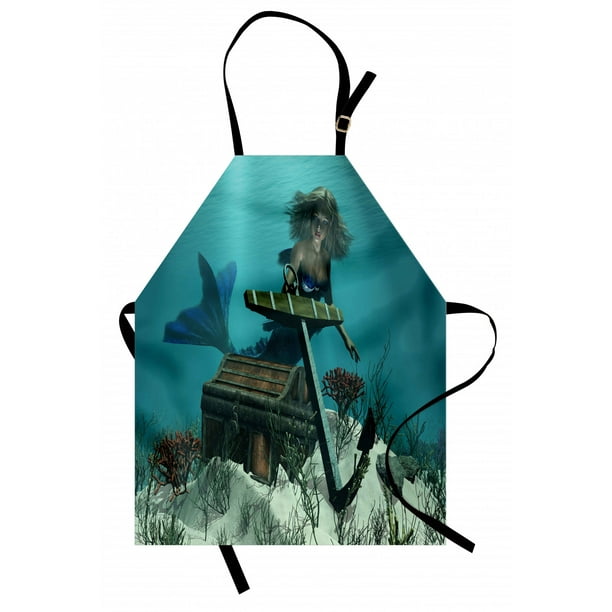 Mermaid Apron Mermaid in Ocean Sea Discovering Pirate's Treasure Chest Mythical Art Print