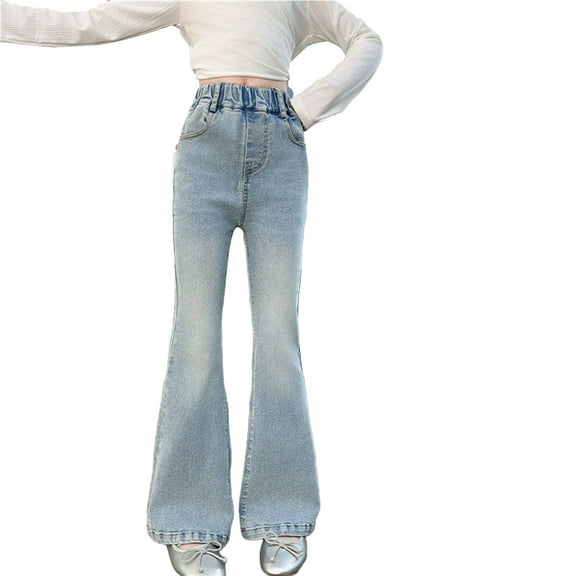Coerni Girls' Basic Wash Bootcut Flared Jeans Skinny Denim Trousers Pull On Elastic High Waist Denim Legging Pants 5-13 Years